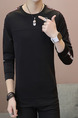 Black Plus Size Slim Round Neck Contrast Linking Letter Printed Long Sleeve Men Sweater for Casual
