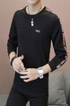 Black Plus Size Slim Round Neck Contrast Linking Letter Printed Long Sleeve Men Sweater for Casual