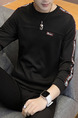 Black Plus Size Slim Round Neck Contrast Linking Letter Printed Long Sleeve Men Sweater for Casual