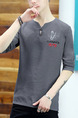 Grey Plus Size Slim V Neck Buttons Letter Printed Men Shirt for Casual