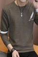 Brown Plus Size Slim Contrast Linking Embroidery Round Neck Men Sweater for Casual
