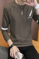 Brown Plus Size Slim Contrast Linking Embroidery Round Neck Men Sweater for Casual