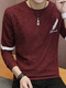 Red Plus Size Slim Contrast Linking Embroidery Round Neck Men Sweater for Casual
