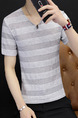 Grey Plus Size Slim Contrast Stripe V Neck Men Shirt for Casual
