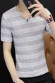Grey Plus Size Slim Contrast Stripe V Neck Men Shirt for Casual