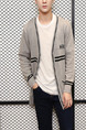 Grey Plus Size Loose Contrast Linking V Neck Pockets Three-Buttons Long Sleeve Men Cardigan for Casual