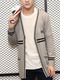 Grey Plus Size Loose Contrast Linking V Neck Pockets Three-Buttons Long Sleeve Men Cardigan for Casual
