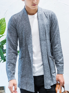 Grey Plus Size Slim Lapel Pockets Long Sleeve Men Cardigan for Casual