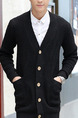 Black Plus Size Slim V Neck Single-Breasted Pockets Long Sleeve Men Sweater for Casual