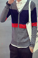 Blue Red and Grey Plus Size Slim Contrast Linking V Neck Single-Breasted Long Sleeve Men Sweater for Casual