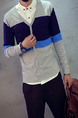 Blue and Grey Plus Size Slim Contrast Linking V Neck Single-Breasted Long Sleeve Men Sweater for Casual