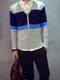 Blue and Grey Plus Size Slim Contrast Linking V Neck Single-Breasted Long Sleeve Men Sweater for Casual
