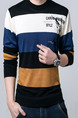 Colorful Plus Size Slim Contrast Linking Letter Printed Located Printing Long Sleeve Men Sweater for Casual

