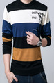 Colorful Plus Size Slim Contrast Linking Letter Printed Located Printing Long Sleeve Men Sweater for Casual