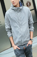 Grey Plus Size Slim Hooded Drawstrings Pockets Long Sleeve Men Jacket for Casual