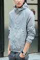 Grey Plus Size Slim Hooded Drawstrings Pockets Long Sleeve Men Jacket for Casual