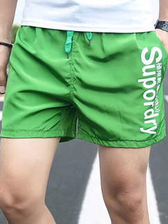 Green Slim Letter Men Shorts for Casual