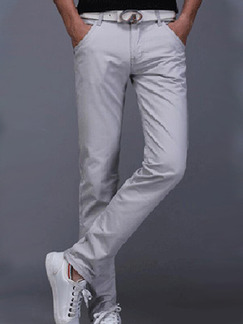 Light Gray Slim Pure Color Pants Men Pants for Casual Party