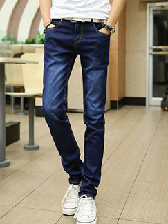 Navy Blue Slim Denim Men Pants for Casual Party