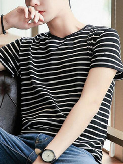Black Loose Contrast Stripe T-Shirt Plus Size Men Shirt for Casual Party
