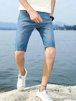 Blue Slim Denim Men Shorts for Casual Sporty