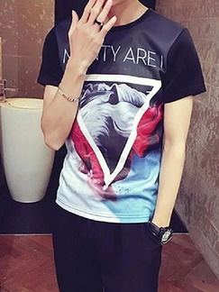 Black Loose Located Printing Letter T-Shirt Men Shirt for Casual