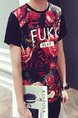 Red Colorful Loose Located Printing Letter T-Shirt Floral Men Shirt for Casual Party