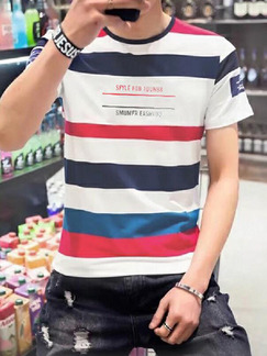 Colorful Slim Contrast Stripe T-Shirt Men Shirt for Casual Party