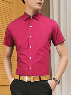 Rose Carmine Slim Single-Breasted Shirt Men Shirt for Casual Office Party
