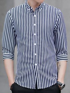 Blue and White Loose Stripe Single-Breasted Shirt Men Shirt for Casual Party Office