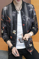 Black Slim Printed Cutout Long Sleeve Men Jacket for Casual