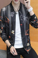 Black Slim Printed Cutout Long Sleeve Men Jacket for Casual