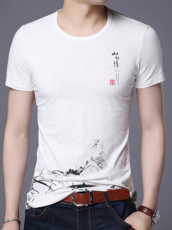 White Slim Located Printing T-Shirt Men Shirt for Casual Party