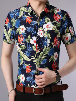 Colorful Slim Printed Polo Floral Men Shirt for Casual Party Beach