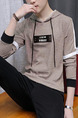 Khaki Loose Hooded Drawstring Long Sleeve Men Hoodie for Casual