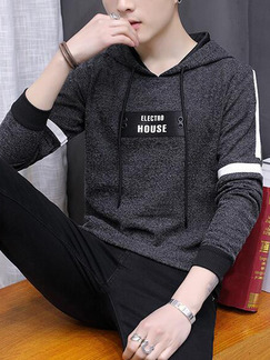 Dark Gray Loose Hooded Drawstring Long Sleeve Men Hoodie for Casual