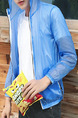 Blue Loose Hooded See-Through Long Sleeve Men Jacket for Casual
