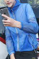 Blue Loose Hooded See-Through Long Sleeve Men Jacket for Casual