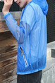 Blue Loose Hooded See-Through Long Sleeve Men Jacket for Casual