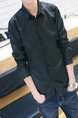 Black Slim Lapel Polo Long Sleeve Men Shirt for Casual Party Office