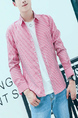 Pink and White Slim Stripe Single-Breasted Long Sleeve Men Shirt for Casual Party Office