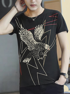 Black Slim Pattern Eagle Men Shirt for Casual