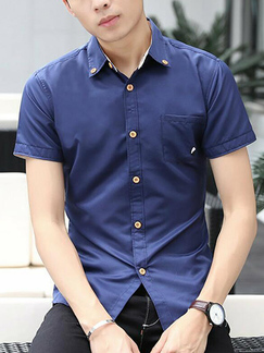 Navy Blue Slim Contrast Buttons Men Shirt for Casual Office Party