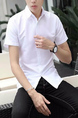 White Slim Pure Color Single-Breasted Men Shirt for Casual Office Party