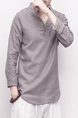 Gray Loose V Neck Pure Color Plus Size Long Sleeve Men Shirt for Casual
