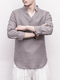 Gray Loose V Neck Pure Color Plus Size Long Sleeve Men Shirt for Casual