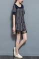 Blue Two-Piece Linking Printed Tassels Plus Size Shorts Jumpsuit for Casual Party