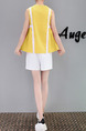 Yellow and White Plus Size Loose Contrast Linking Two-Piece Pleated Shorts Wide Leg Jumpsuit for Casual