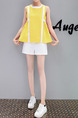 Yellow and White Plus Size Loose Contrast Linking Two-Piece Pleated Shorts Wide Leg Jumpsuit for Casual