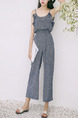 Grey Jumpsuit Strap Wide Leg Ruffled Stripe Slip Jumpsuit for Casual Party